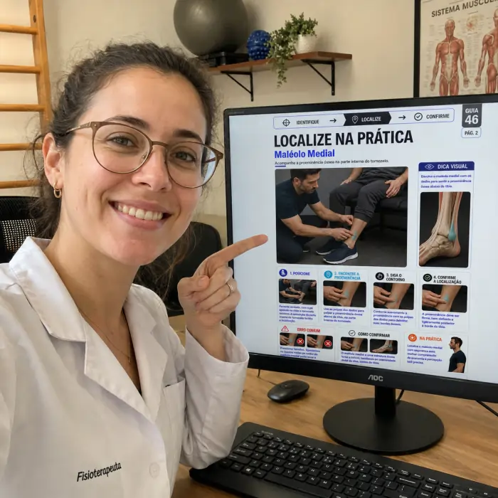 Fisioterapeuta consultando a Cartilha Prática de Anatomia Palpatória